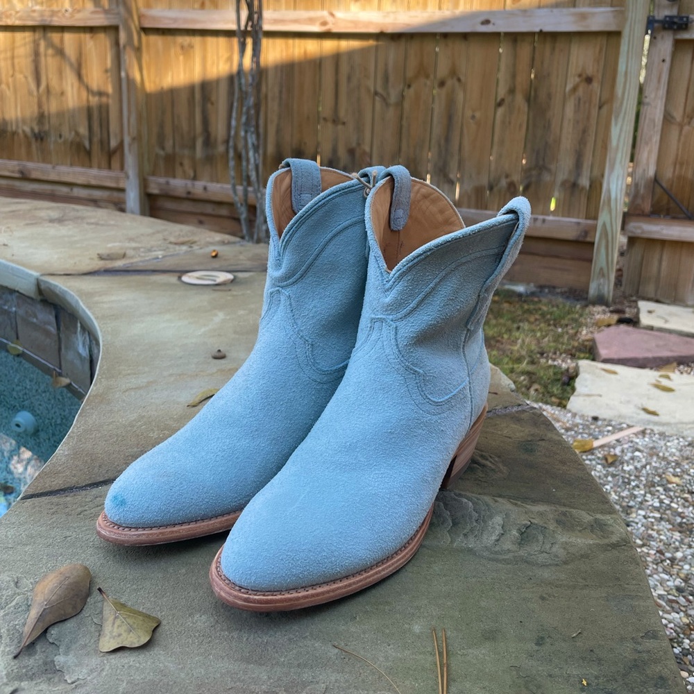 Tecovas Light Blue Suede Western Ankle Boots